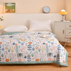 Best Selling Single Washed Cotton Quilt for Summer Air Conditioning Colorful Flower Print Duvet for Hotel Bedding Washable
