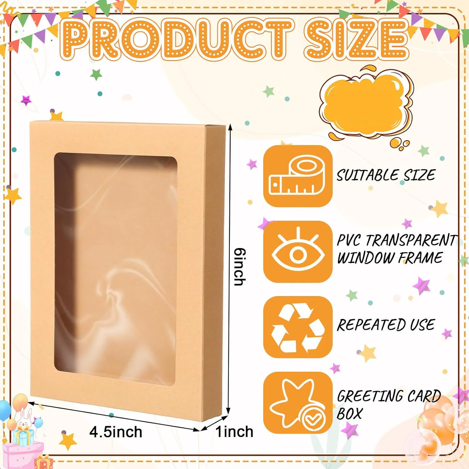 Custom Greeting Card Storage Box Kraft Paper Box with PVC Transparent Window Applicable Bulk Frame Photo Storage Box