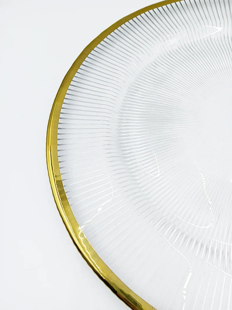 Wholesale 13 Inch Transparent Gold Rim Glass Plate for Wedding