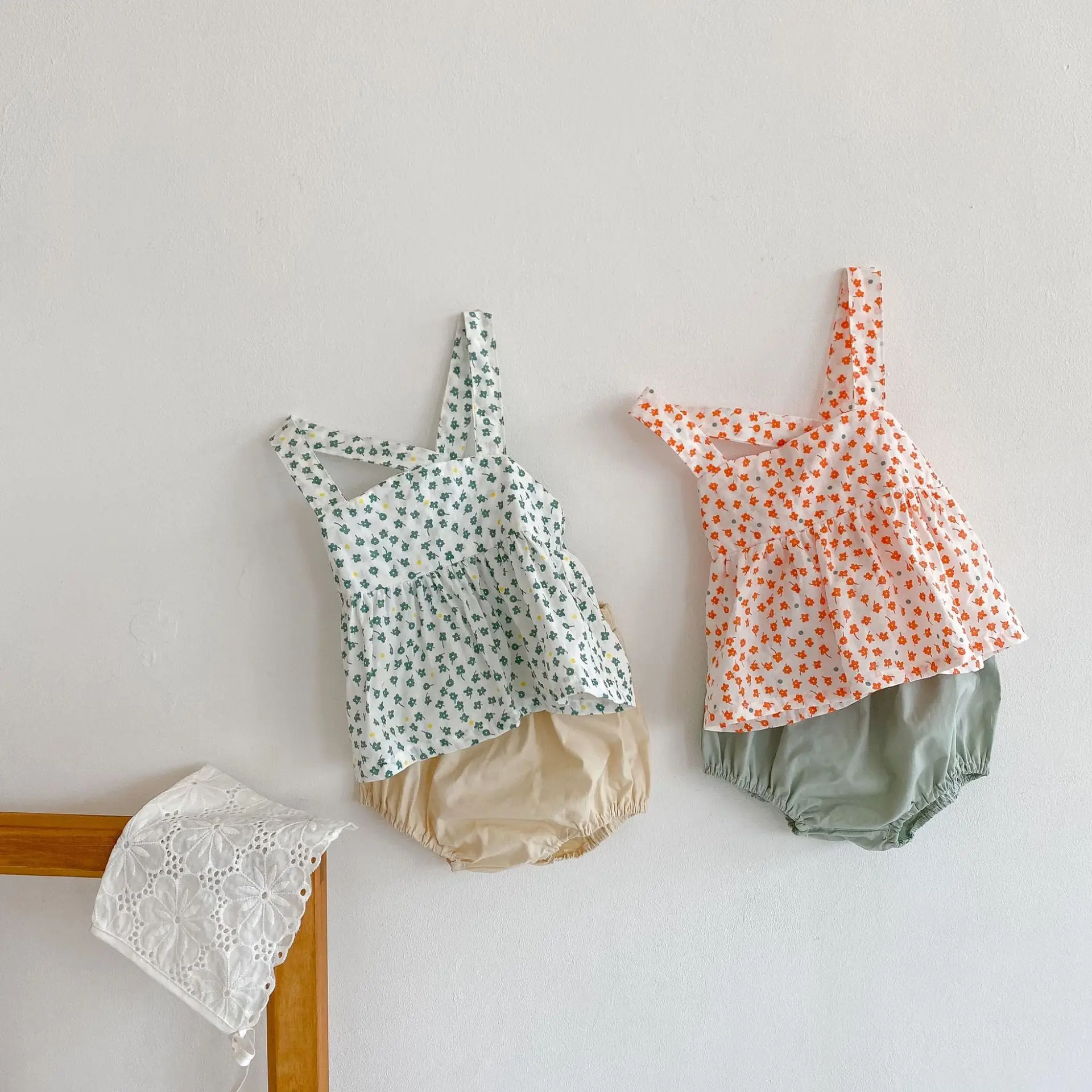 Ins 2021 Baby Summer Sets Infant And Baby Little Floral Suspender Shirt