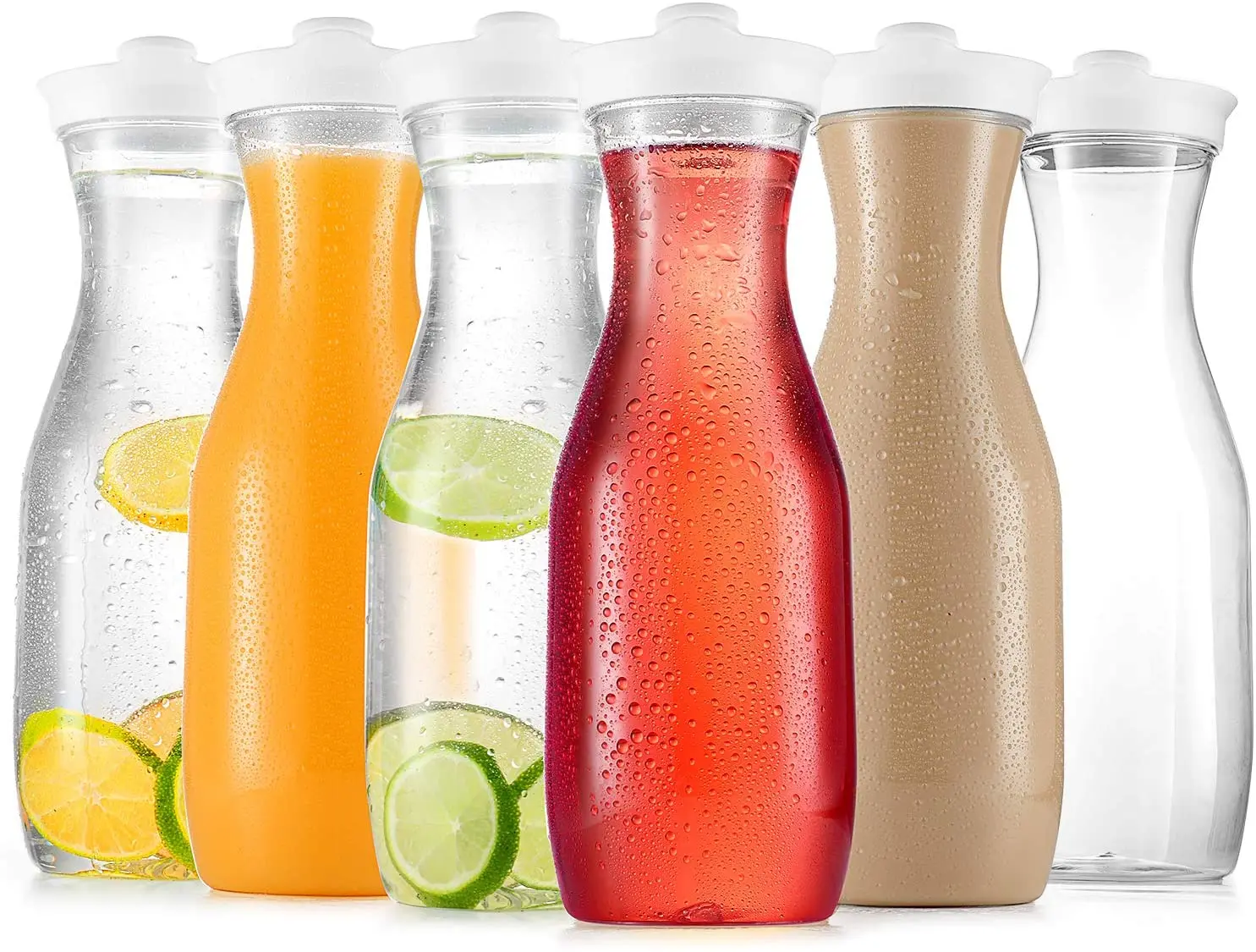 KORDISEN Lot De 4 Pichets En Plastique Avec Couvercle 1,4L - Carafes à Eau Transparentes Pour Réfrigérateur