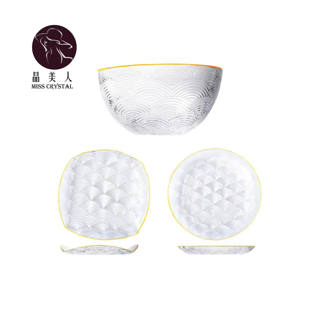 Classical Style Colourful Glass Round Plate with Gold Rim Glass Square Shape Plate for Party