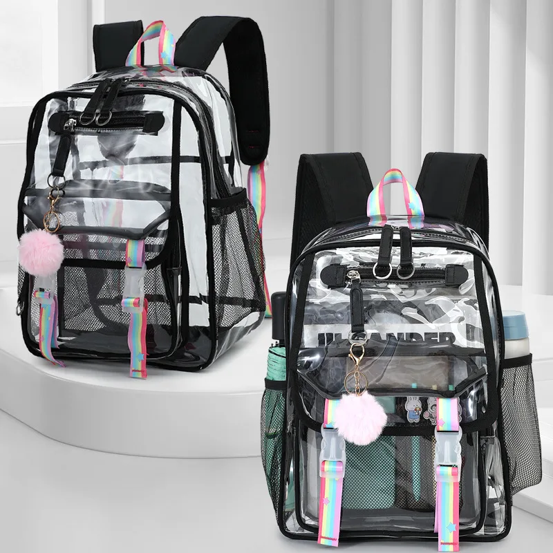 BODiYES Zaino Trasparente Grande Per Scuola, 15 Litri, In Materiale Riciclabile Rinforzato, Compatibile Con Laptop 14 Pollici, Grigio Medio, 35,6 X 26,2 X 17,8 Cm