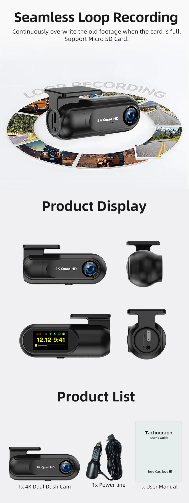 Mini Vehicle Camera Recorder 2K Dashcam ADAS System Dash Camera with GPS and Wifi Loop Recording Emergency Recording manufacture