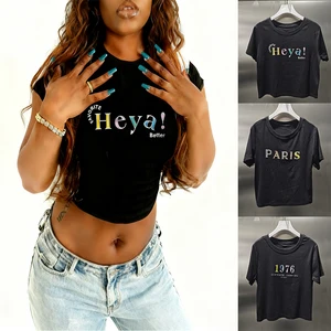 LYG New Design Custom Wholesale Crewneck Graphic Crop Tops for Women  Embroidery Sexy Crop Tops for Women Girls Crop Top