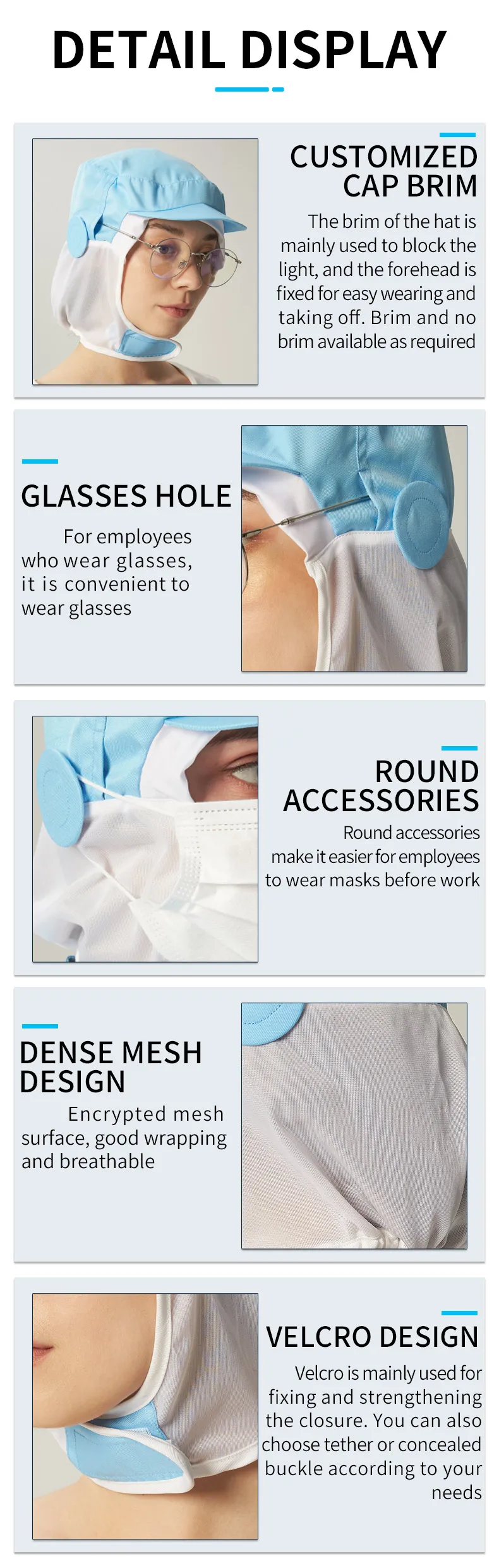 Polyester-Cotton Mesh Food Industry Cap Dustproof Workshop Hat One Size Fits All 400pcs/box