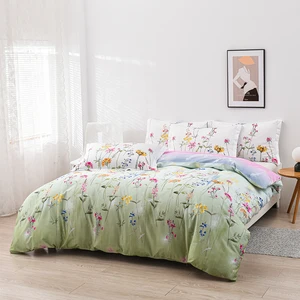 Botanical Patterns Digital Printing Microfiber Fitted Sheet Duvet Cover Sets Bedding Set