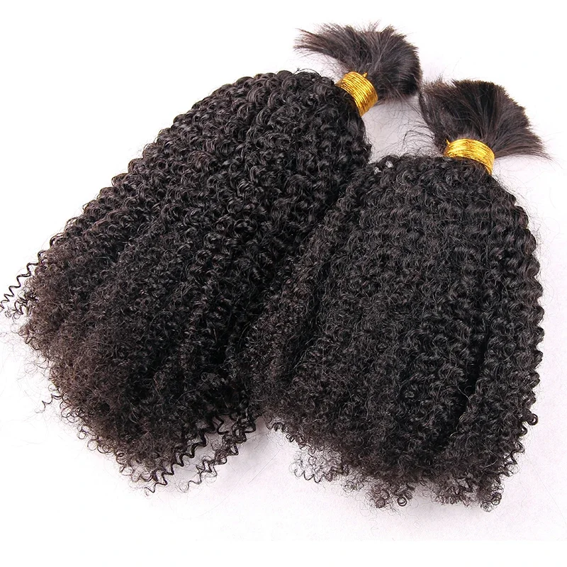 Mongolian Afro Kinky Curly Hair Bundles Braiding Bulk No Weft Long Human Remy Extensions_voghion.com