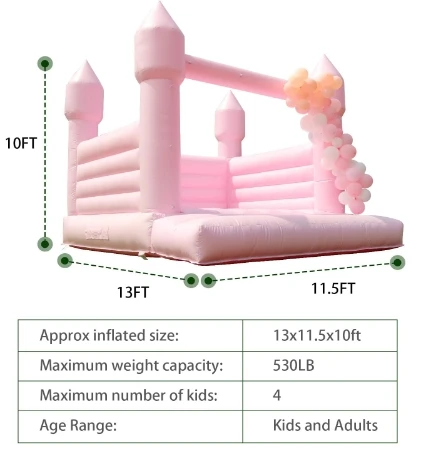 Castelo inflável rosa em PVC para festas ao ar livre, ideal para adultos e crianças. Perfeito para festas, casamentos e decorações._voghion.com