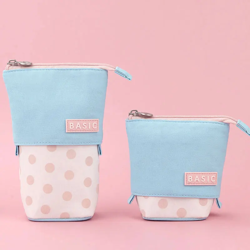Hot Sale School Creative Drop-down Stackable Round Canvas Telescopic Pencil Bag