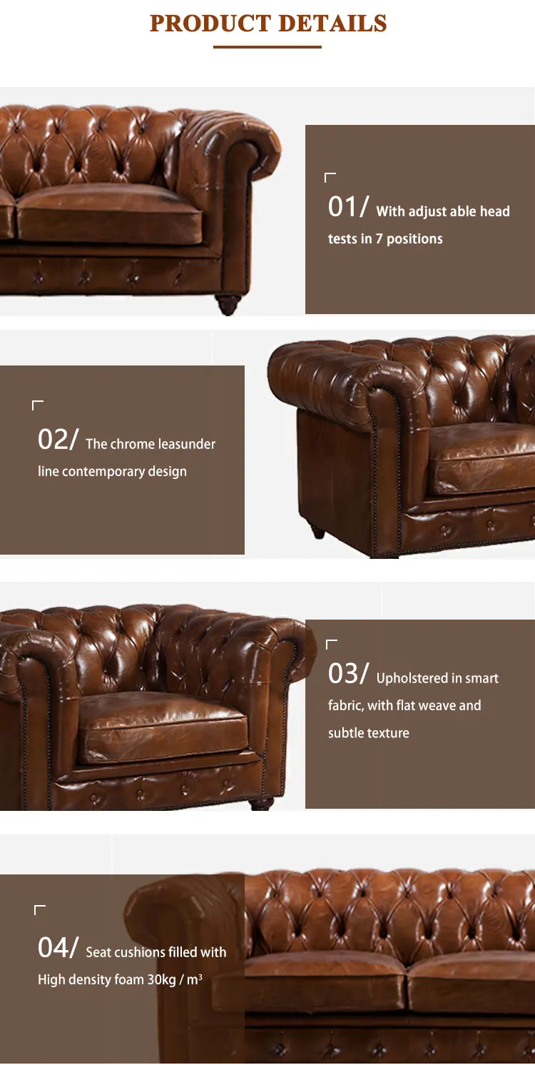 Vintage Leather Living Room Sofa Set And Antique Genuine Leather Sofa