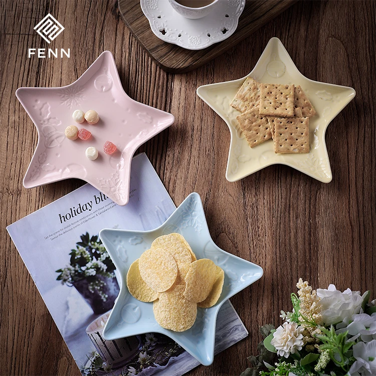 FENN Christmas Decoration Creative Star Shaped Assiette Dessert Fruit Plate Christmas Ceramic Food Serving Plates Dishes Vintage