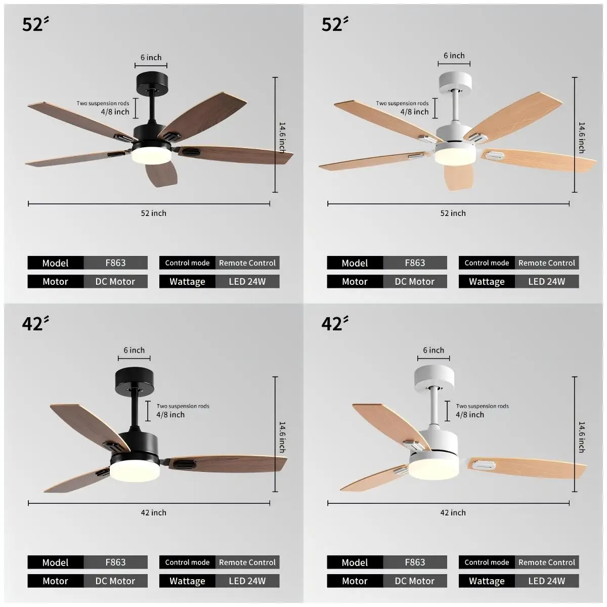52 Inch Nordic Reversible BLDC Motor Ceiling Fan Lamp with Remote Control LED Ceiling Fan With Light