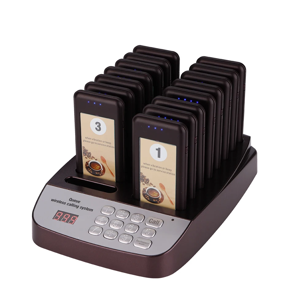 Wireless Calling Paging System 16 Pagers Restaurant Pager Calling Vibration LED 