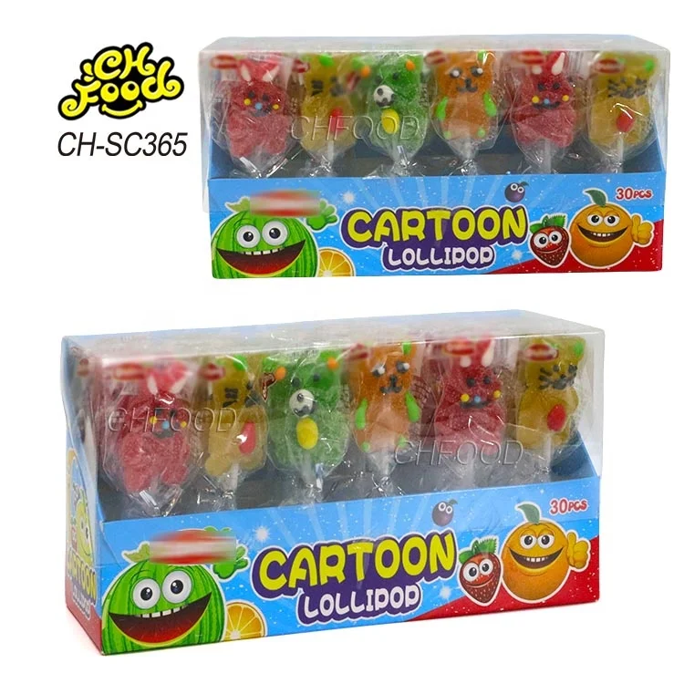 Wholesale and Custom Sugar Coated Cartoon Shape Jelly Gummy Candy Sweets Soft Candy Lollipop