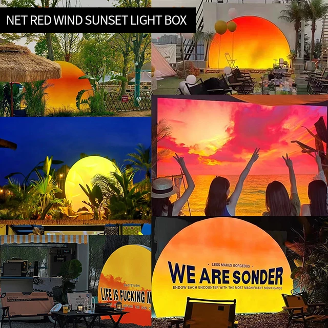 Net red outdoor  sunset light box custom circular tube card light box sunset soft film light box    atmosphere billboard light