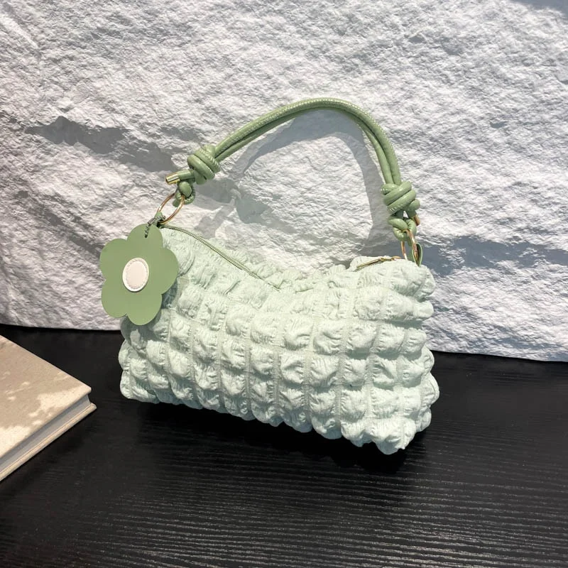Bubble Flower Handheld Cylinder Zipper Women 2026 New Korean Japanese Style Textured Shoulder Handbag Women Girl Shopping Bag