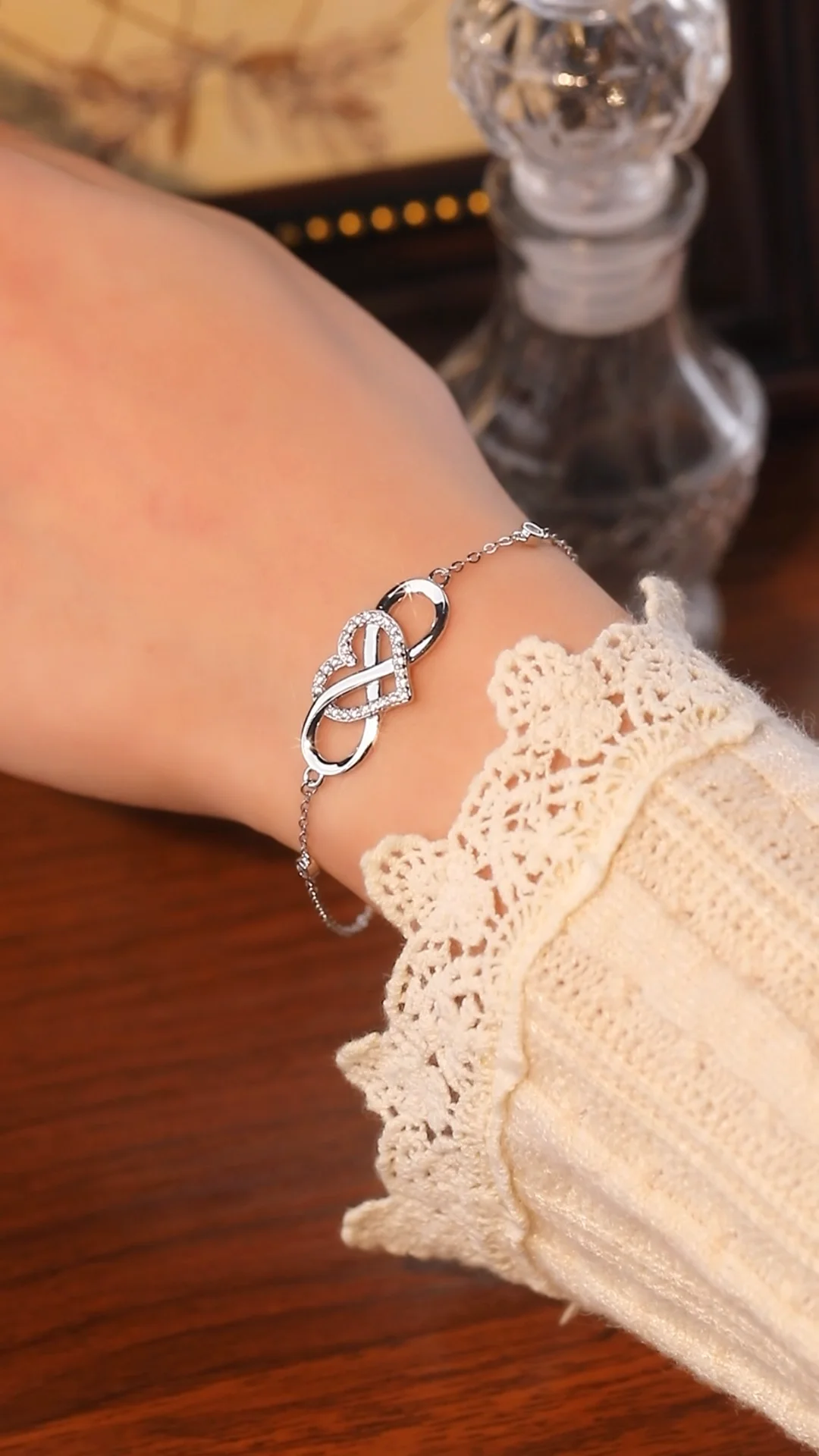 White Gold 925 Sterling Silver Jewelry Cz Infinity Love Heart Bracelet