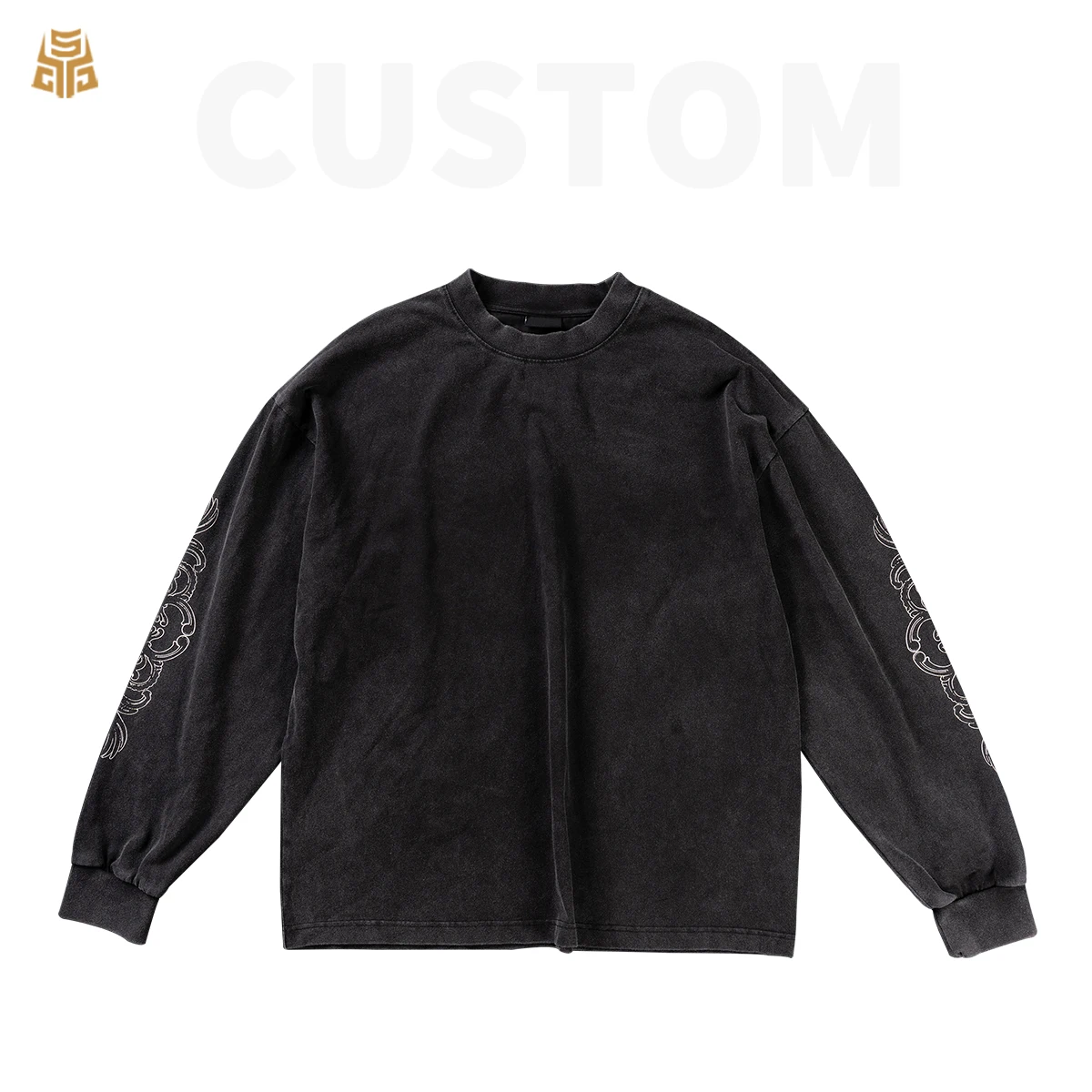 맞춤형 롱슬리브 티셔츠 100% 면 DTG 디자인 스트리트웨어 티셔츠 오버사이즈 티셔츠 박스핏 빈티지 액시드 워시 티셔츠 남성용