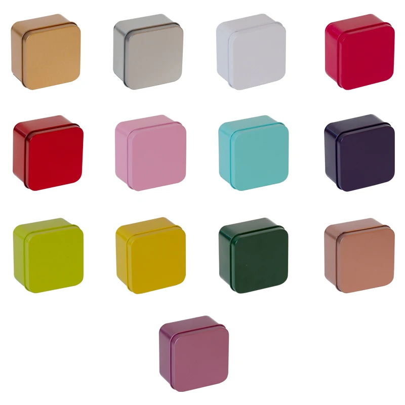 Mini Portable Square Metal Tin Box Solid Color for Gift Coffee Bean Storage Metal Tin Container