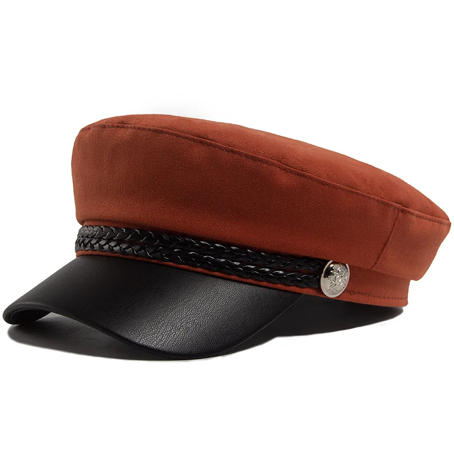 HZM-25407 Black PU Leather Captain Sailor Hat - Peaked Beret Cap display picture 1