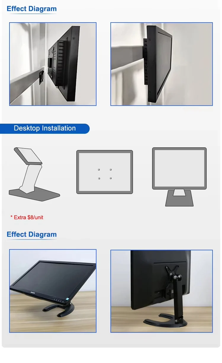 21.5/23.6 Inch Industrial LCD Monitor Waterproof OEM ODM Embedded Display High Brightness in Stock