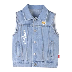 New Design Kids Sleeveless Blue Jean Single Breasted Denim Fabric Solid Color Boys Jeans Vest