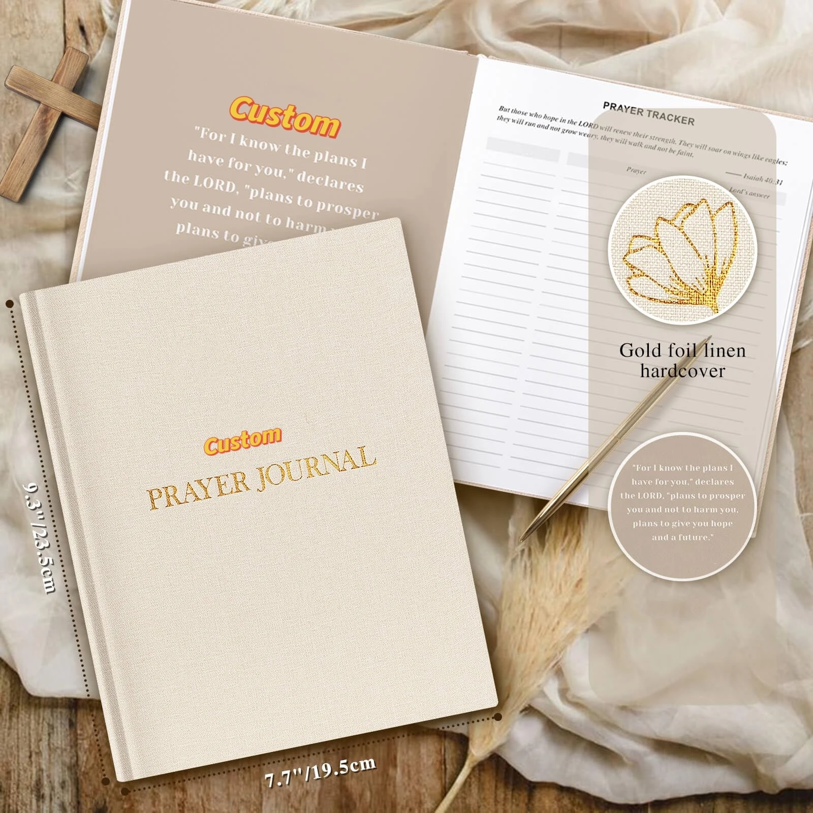 OEM Custom Golden Foiled Eco Friendly Notebook With Linen Hard Cover Bible Planners 2025 for Women Christian Prayer Journal