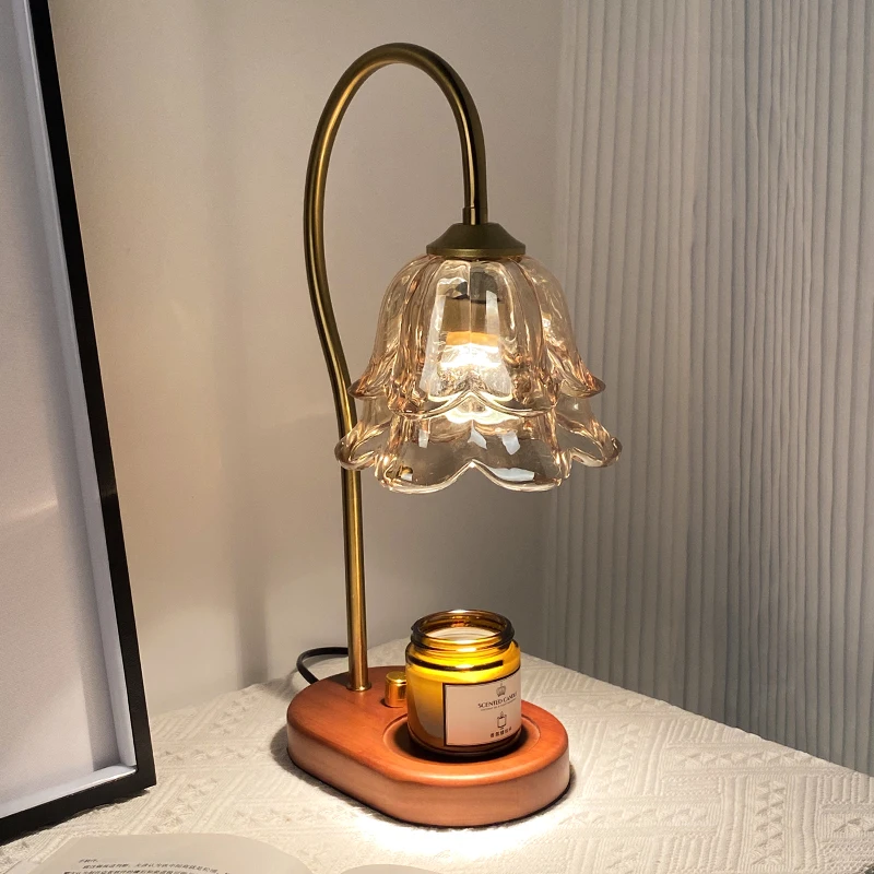 product shining magical 3d engraving crystal flower lamp golden arm wooden base aromatherapy and ambient lighting-9