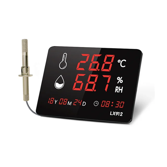LX912-D Wall-Mounted Thermohygrometer with High-Temp Explosion-Proof Probe Large LED Display  for Factory Warehouse Outdoor Use