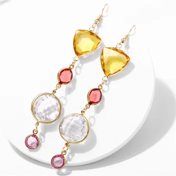 5193 Gold Plated Sterling Silver Amethyst Blue Topaz Rainbow Moonstone Gemstone Hook Dangle Jewelry Earrings for Women