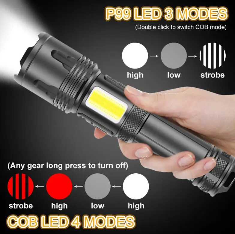 Powerful Bright Light Cob Torch Price Tactical Lampe Torche Led XHP99 P70 Torch Rechargeable Led Flashlight