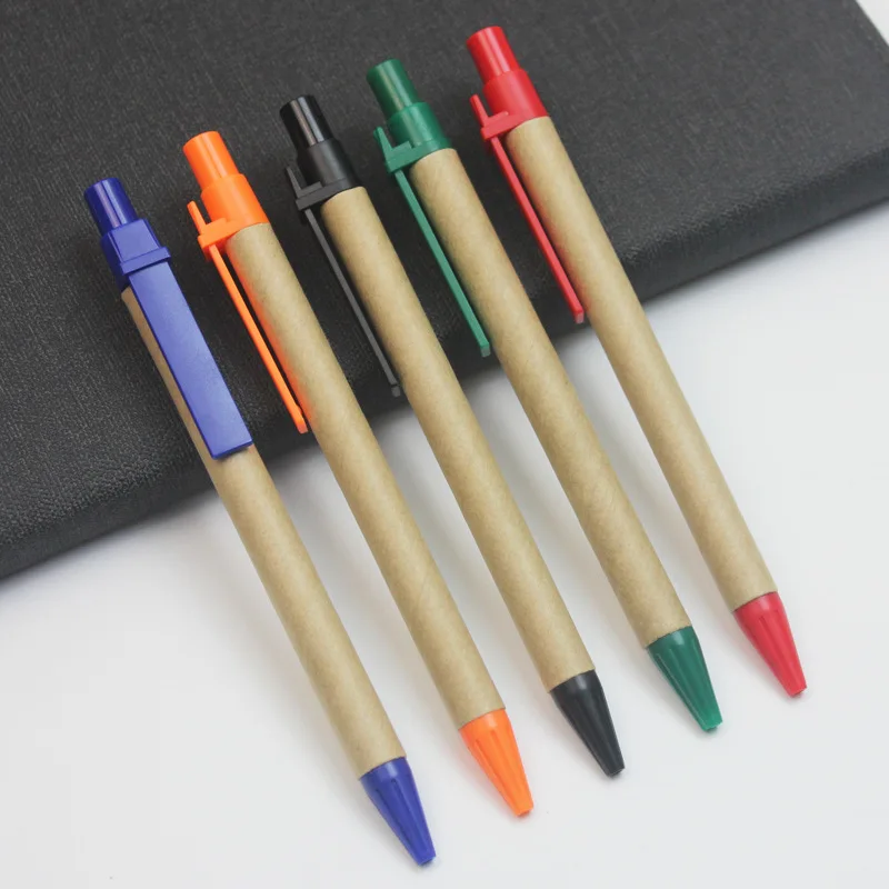 Wholesale Custom Logo Kraft Paper Writing Pen,Eco-Friendly Pens, Black Ink  Retractable Ballpoint Pen