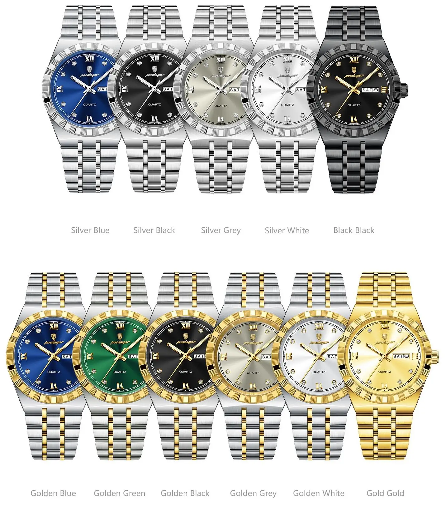 POEDAGAR 872 Week Date Watch Men Life Waterproof Original Diamond Wristwatch Quartz Relo aperçu 5