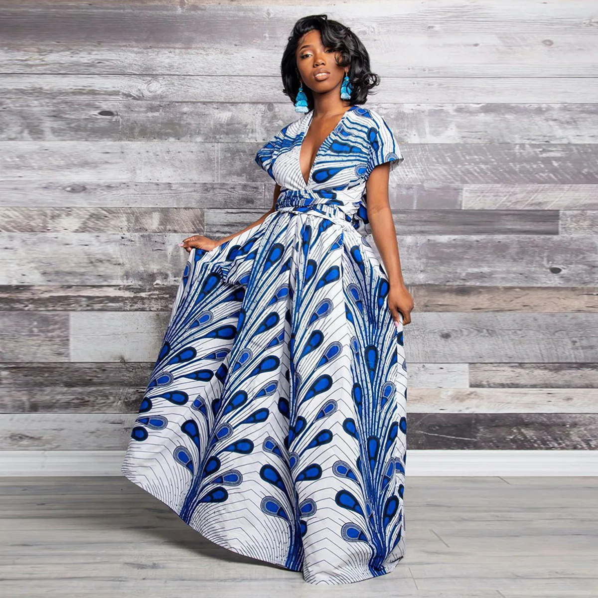 knee length dresses for ladies African Print Blue Infinity Multiway Maxi Dress