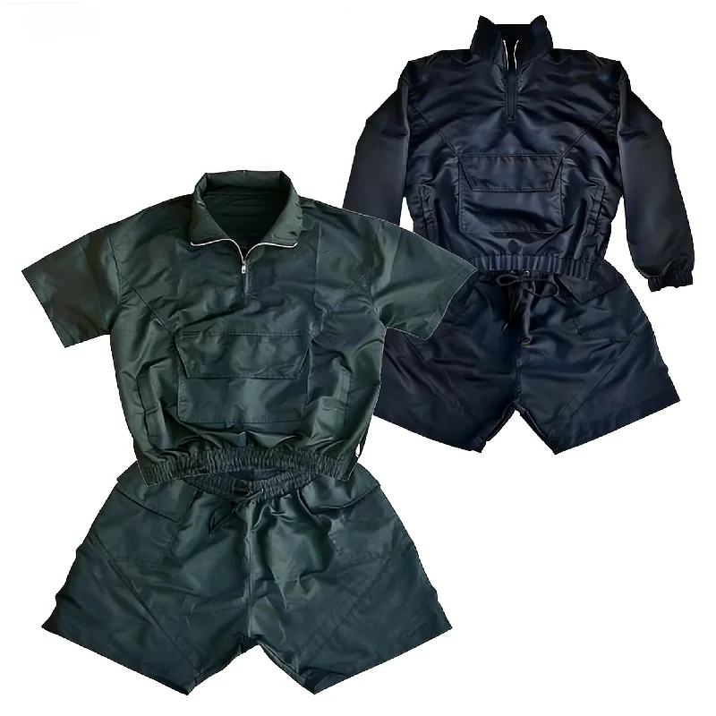Custom Men's Summer Hot Sale Fashion Nylon Spandex Tracksuits High Neck Sweatshirts Shorts Sport Set gallery 8