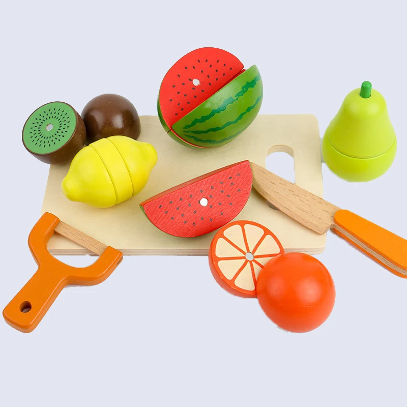 THQAE Cucina Giocattolo In Legno Per Bambini – Set Con Frutta Da Tagliare, Coltello E Tagliere, Regalo 2-3 Anni