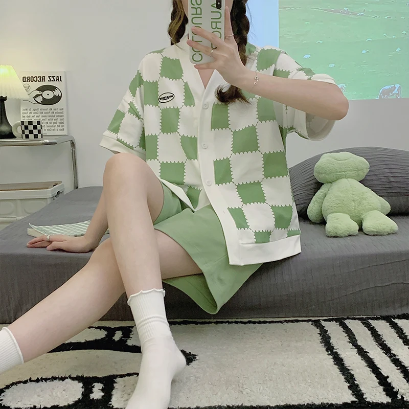 Spring and Summer Short-Sleeved Trousers 2Pcs Set Homewear Cartoon Casual Korean Pajamas Suit Cool Soft Milk Silk Sleepwear