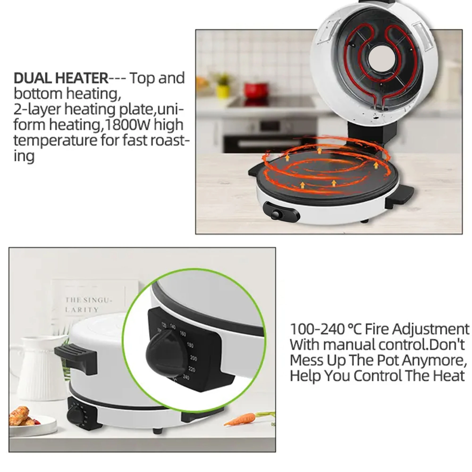 Sonifer New Home Use 1800w Round Nonstick Coating Flat Plate 30cm