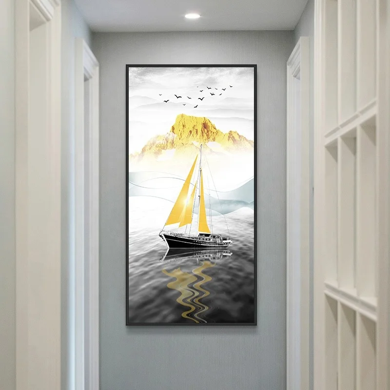 Sail Diamond Crystal Porcelain Painting 3d Wall Art Decorative Paintings Black Aluminum Frame