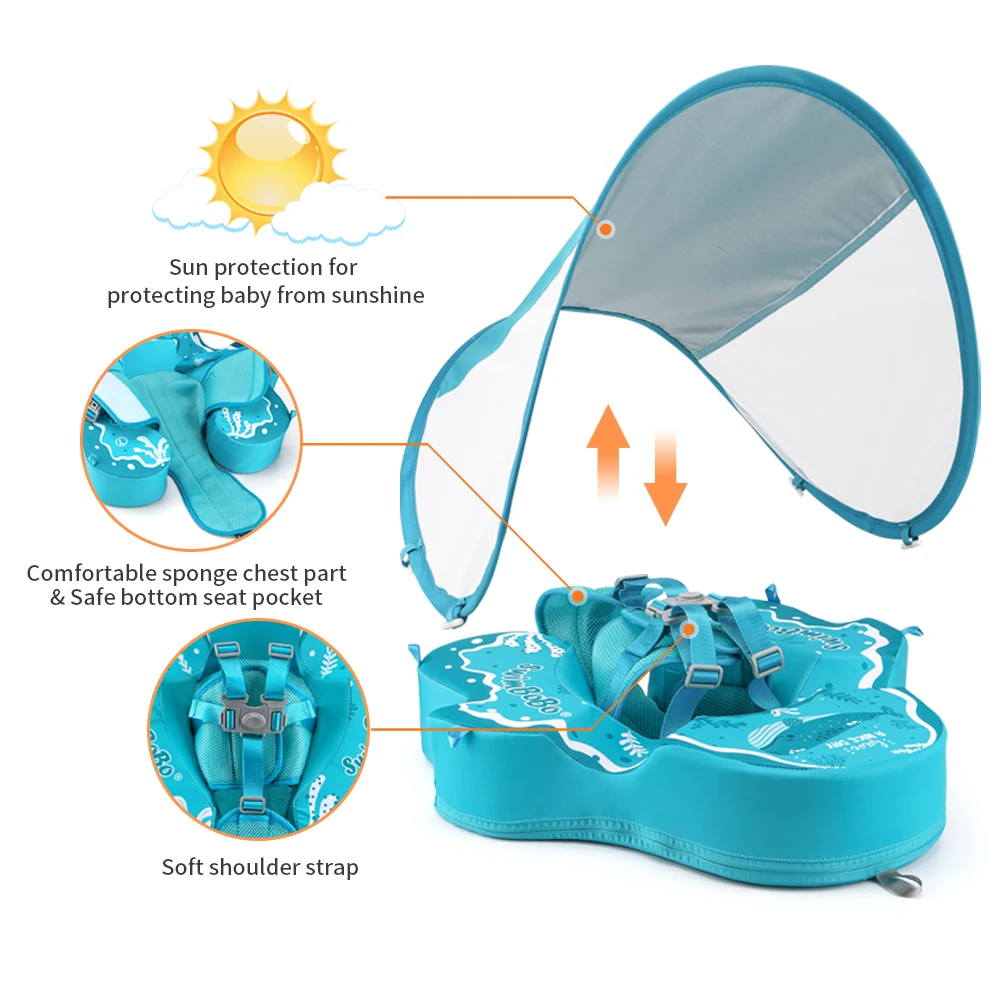 Swimbobo Non-inflatable Baby Swimming Float Ring Children Swim Ring Underarm Ring Non Inflatable Child Floating With Canopy