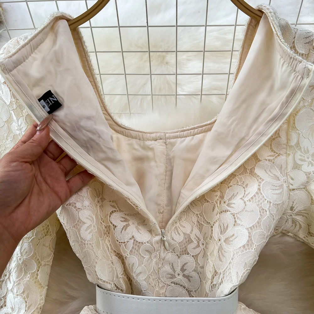 strapless open back dress Ivory Romantic Pearl Flower Lace Aline Wedding Dress Ivory
