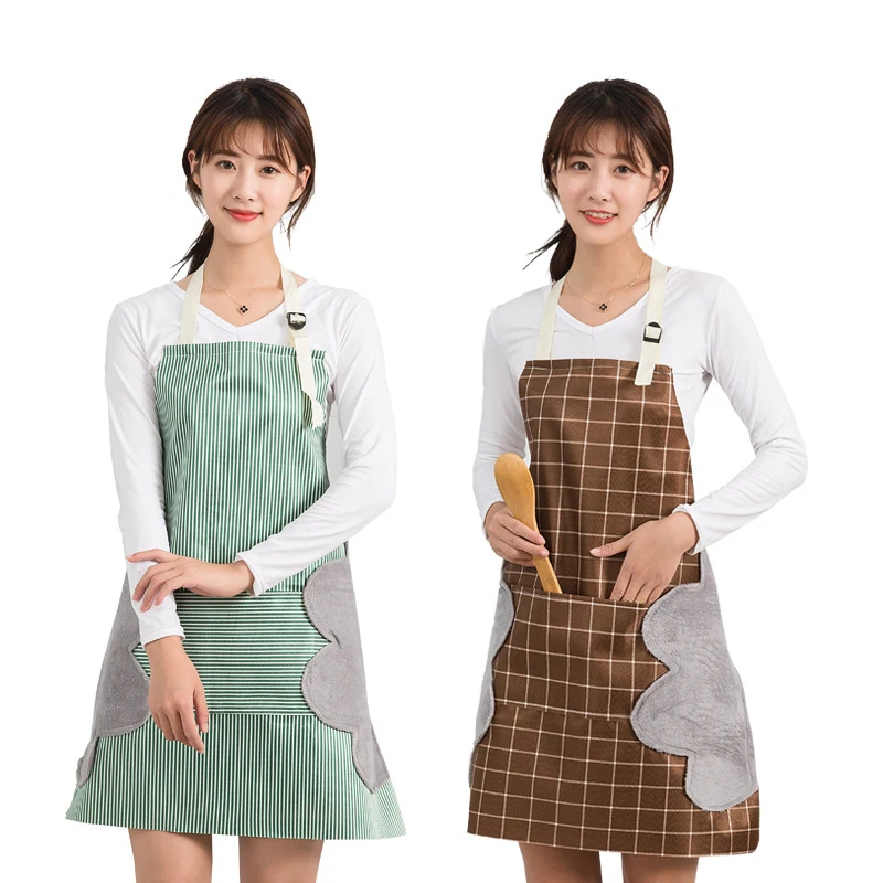 DLL96 Custom Ladies Waterproof Oil-Proof Large Pocket Apron With Hand-Wipe on Both Sides Chef PVC Kitchen Apron