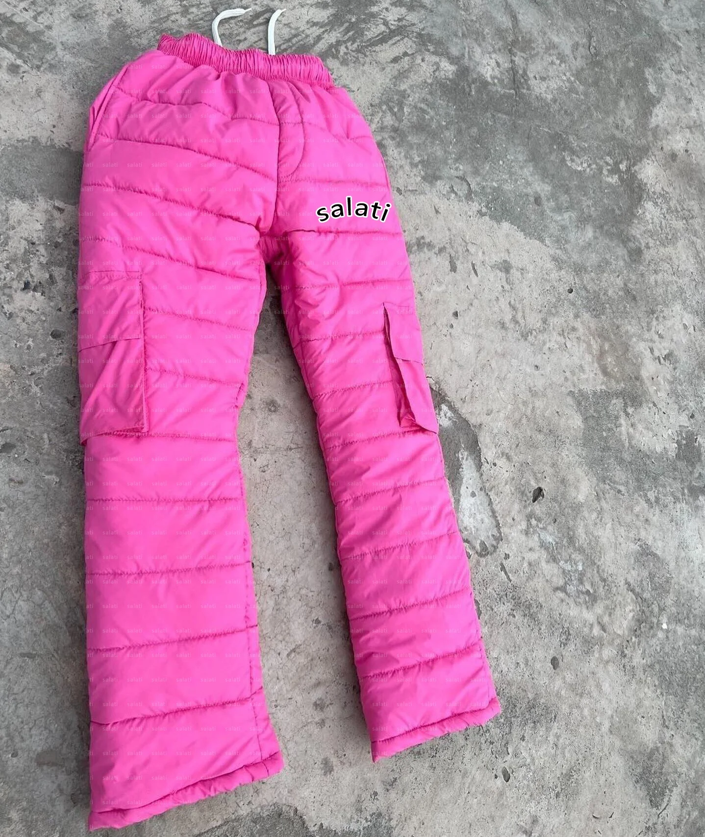 Custom Flared Pants Screen Print Baggy Loose Thick Winter Windproof Bubble Nylon Cargo Puffer Pants Men gallery 2