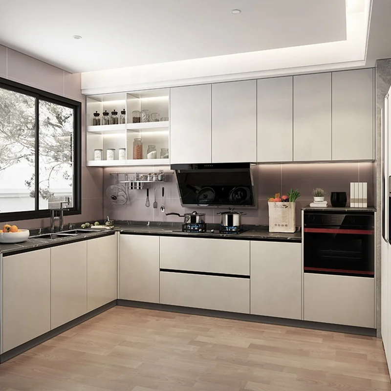2021 Modern Ready to Made Kitchen Cabinet Finger Pull Out Style Interior Luxury Italian Flat Pack Kitchen