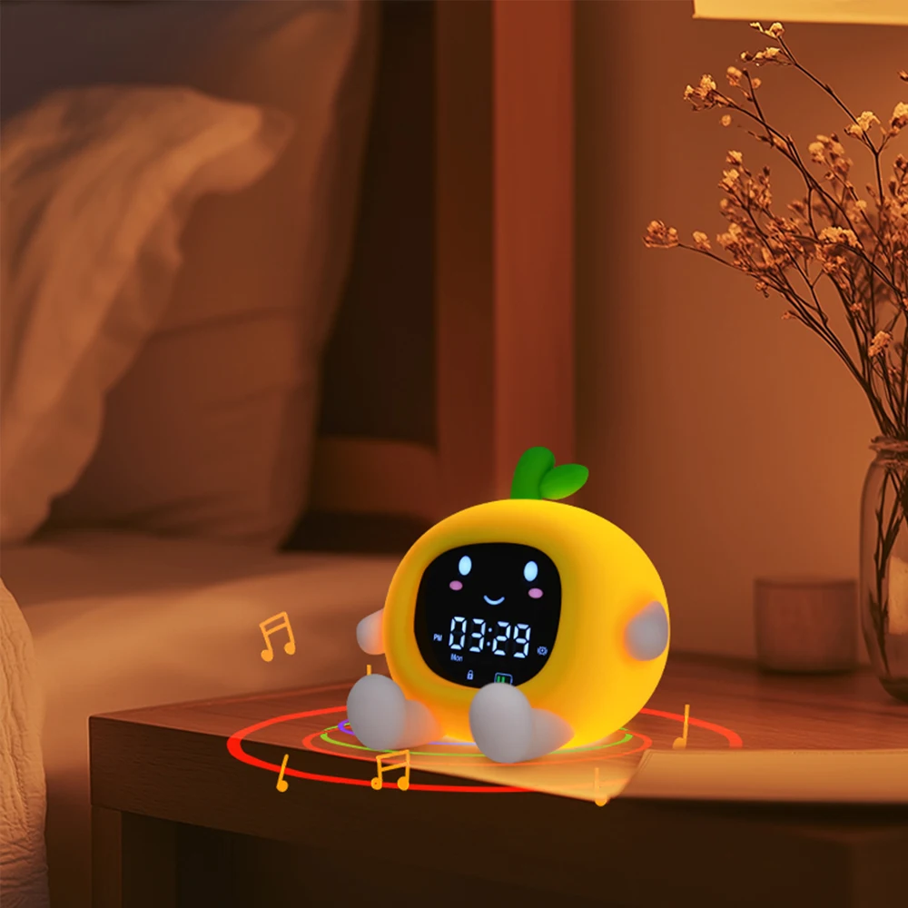 Multi Functional Electronic Expression Night Light USB Rechargeable Charging Kids' Bedside Cartoon Shape Runaway Alarm Clock