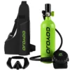 Bouteille d'oxygène 1L verte et noire + masque de plongée + sac à dos