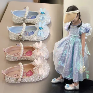 Girls Summer Butterfly Designs Soft Bottom Pu Leather Kids Shoes Girls Shiny Pearl Bow Princess Shoes for Girls