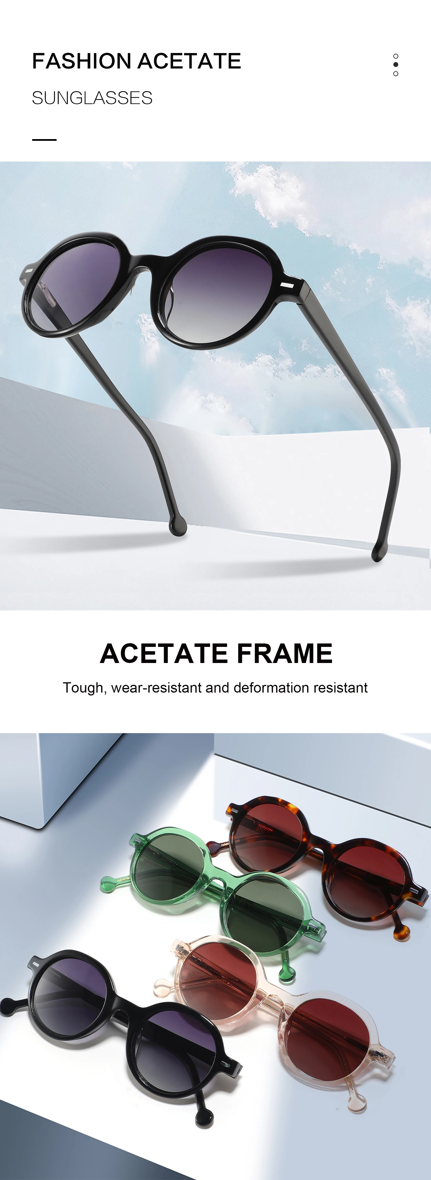 Polarised Sunglasses Unisex Round Acetate Designer Frames Luxury_voghion.com