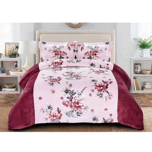 Print Flower Blanket 3pc Set Super Soft & Warm Sherpa Heavy Winter Comforter King Size